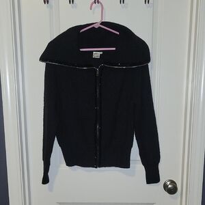 Black Zip-Up Sweater with Wide Collar